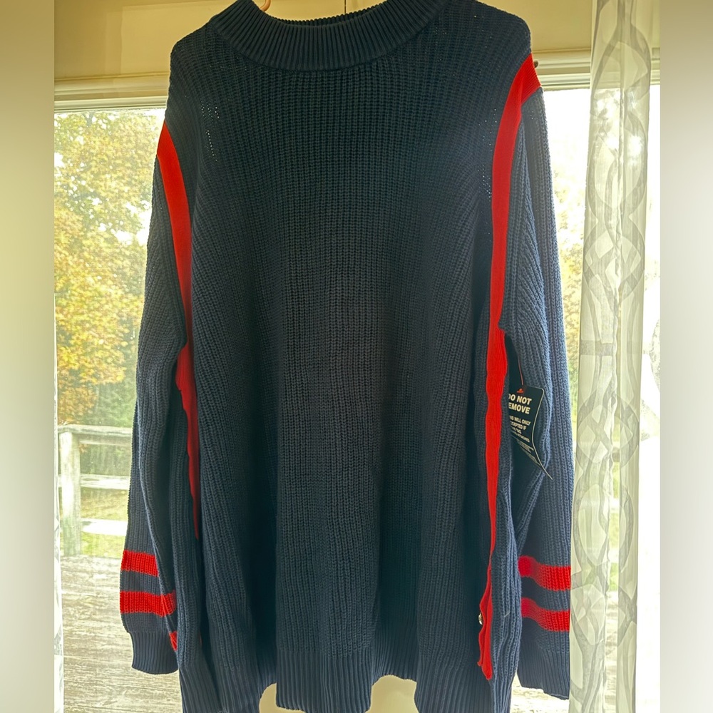 ellos Women's Navy Sweater with Red Stripes